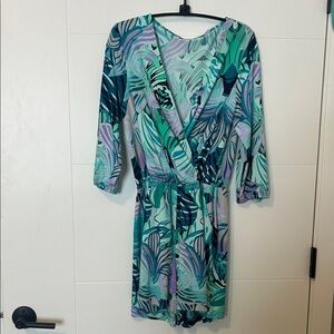 NY&C Tropical Leaf Print Romper with Pockets